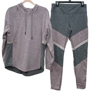 Womens Activewear Set Large Hoodie Top Leggings Lavender Gray Colorblock